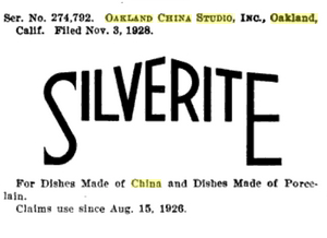 Oakland China Factory SILVERITE published trademark application
