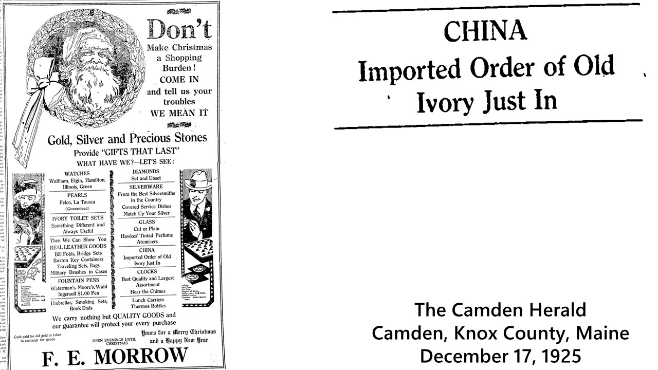 Frank E. Morrow - imported order of Old Ivory just in