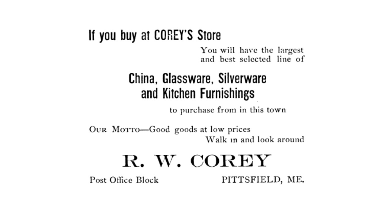 R.W. Corey<br>China, Glassware, Silverware and Kitchen Furnishings