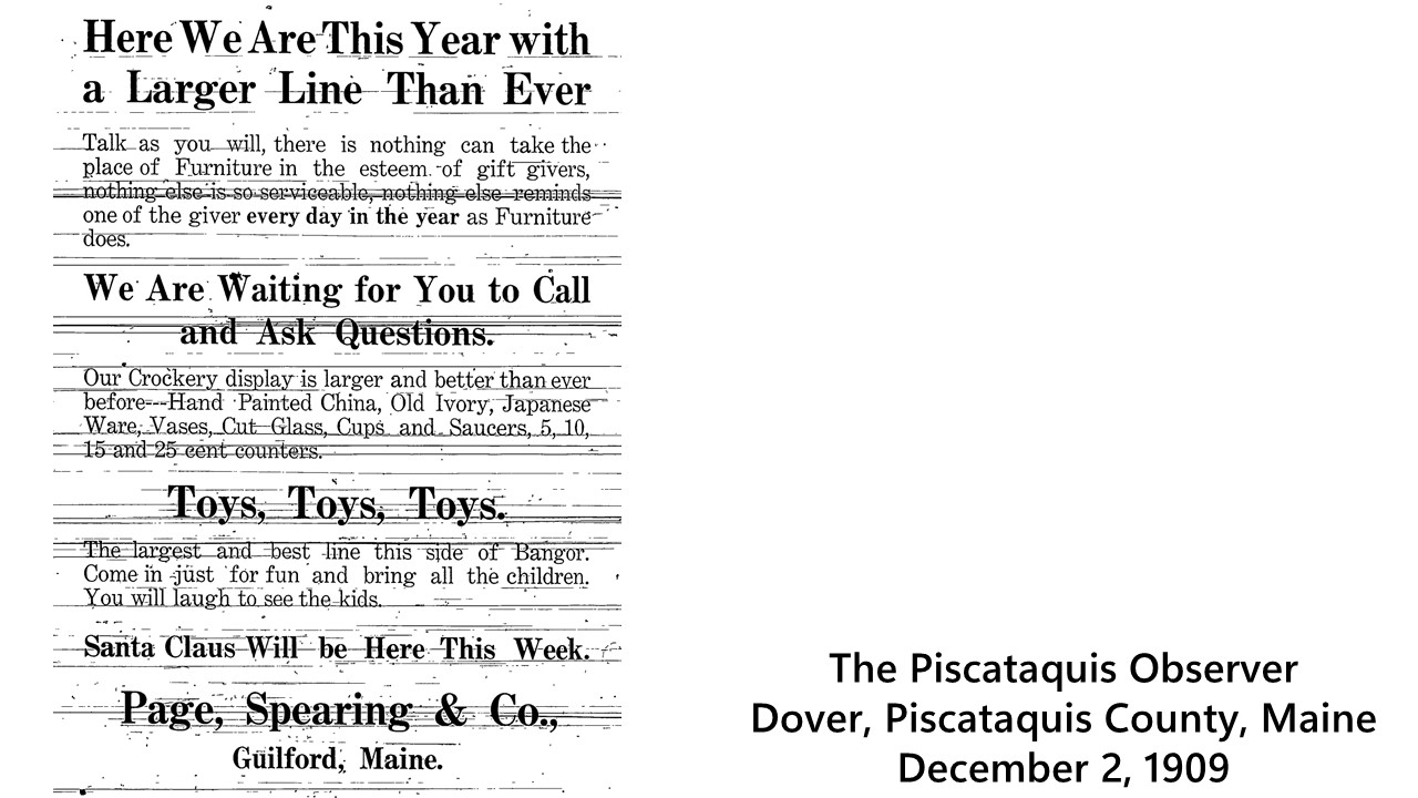 Page, Spearing & Co., Guilford. Dealers in Stoves, Furnaces, Tinware, Crocker and Lamps Also Plumbers and Dealers in Plumbing Goods