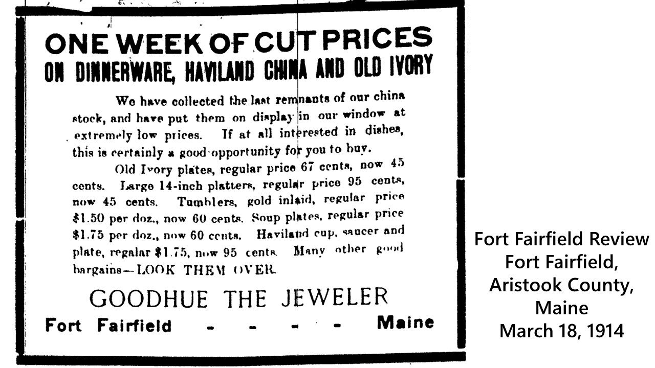 Goodhue The Jeweler. Sale on last remnants of Old Ivory stock